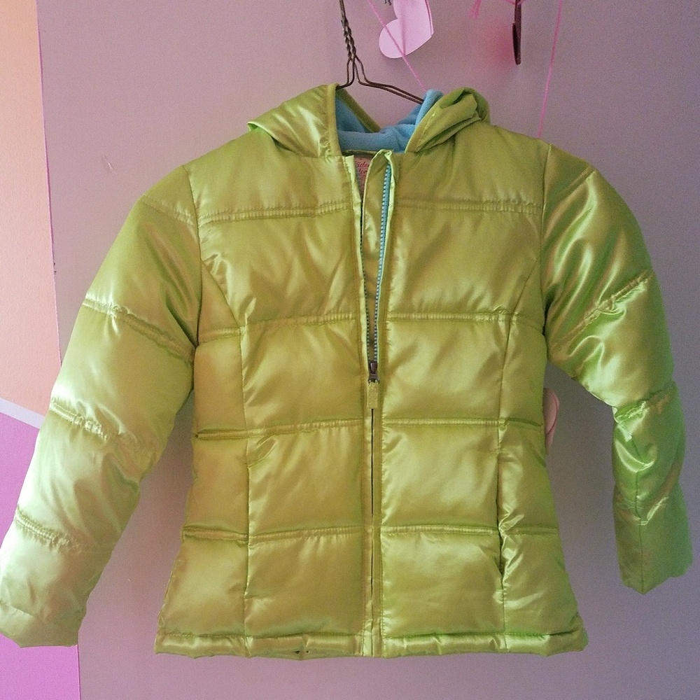 Little Girls lime green and blue winter coat